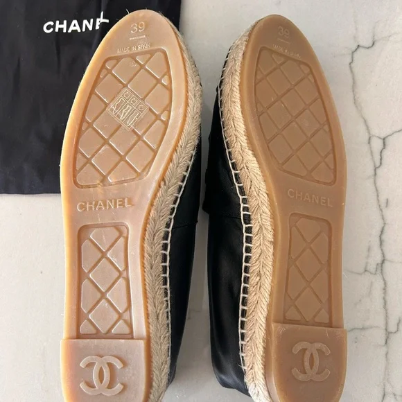 CHANEL Black Leather Espadrille Flats with Braided Jute Sole - Picture 3 of 8